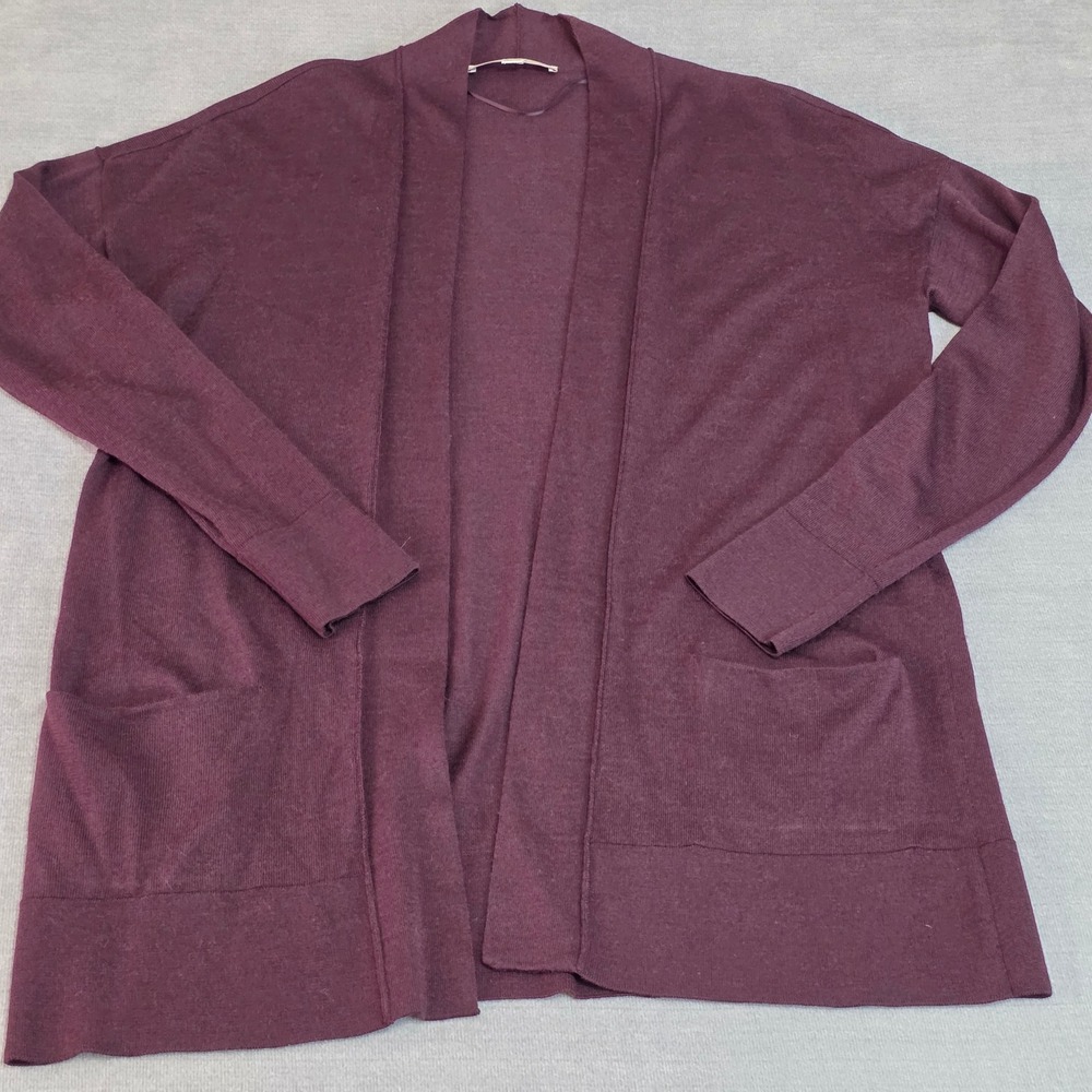 LOFT Open Front Pocket Cardigan Size M Women Burgundy Wool Blend
